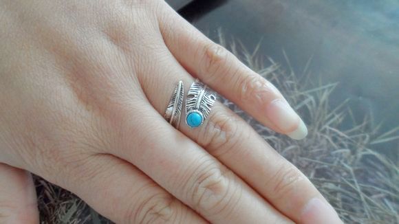 Classic Handmade Turquoise Feather 925 Silver Ring